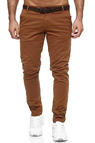 Elara Herren Chino Hosen Gürtel Elegant Chunkyrayan MEL0151-Camel-29/34 von Elara