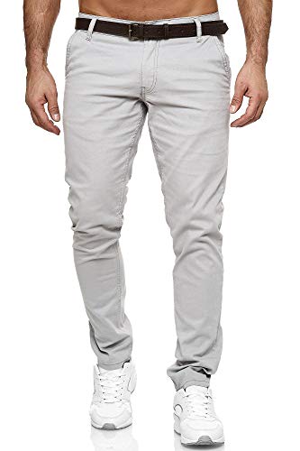 Elara Herren Chino Hosen Gürtel Elegant Chunkyrayan MEL0151-Grau-40/36 von Elara