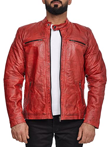 Elara Herren Echtlederjacke Biker Look Chunkyrayan 70016 Antik-Red-50 (XL) von Elara