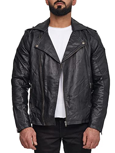 Elara Herren Echtlederjacke Biker Look Chunkyrayan 70017 Black-44 (S) von Elara