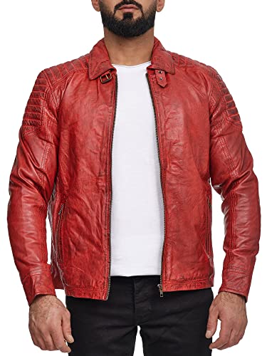 Elara Herren Echtlederjacke Biker Look Chunkyrayan 70018 Antik-Red-58 (5XL) von Elara