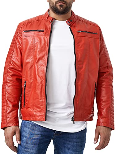 Elara Herren Echtlederjacke Biker Look Rot Chunkyrayan P 70015 Red-50 (XL) von Elara