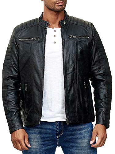 Elara Herren Echtlederjacke Biker Look Schwarz Chunkyrayan 70015 Black-54 (3XL) von Elara