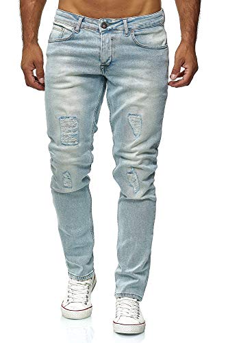 Elara Herren Jeans Destroyed Slim Fit Hose Denim Stretch Chunkyrayan 16525-Light-Blue-31W / 30L von Elara