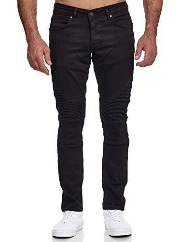 Elara Herren Jeans Slim Fit Hose Biker-Jeans Chunkyrayan 16517-Black-36W / 30L von Elara
