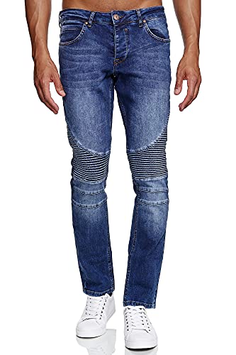 Elara Herren Jeans Slim Fit Hose Biker-Jeans Chunkyrayan 16517-Blau-34W / 30L von Elara