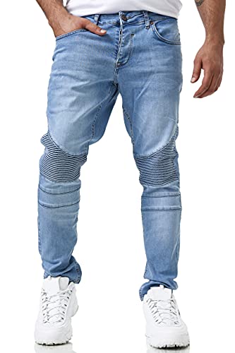 Elara Herren Jeans Slim Fit Hose Biker-Jeans Chunkyrayan 16517-Light Blue-32W / 36L von Elara