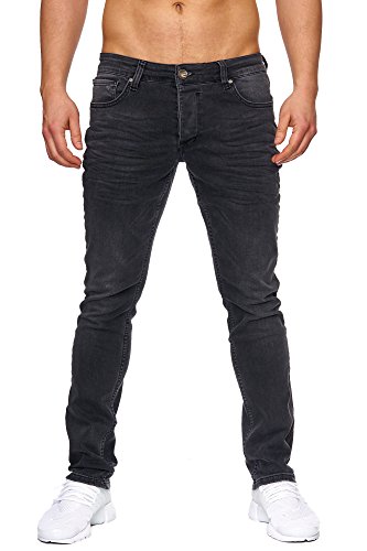 Elara Herren Jeans Slim Fit Hose Denim Stretch Chunkyrayan 16533-Schwarz-31W / 32L von Elara