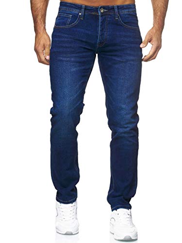 Elara Herren Jeans Slim Fit Hose Denim Stretch Chunkyrayan EL368D1 Blau-32W / 34L von Elara