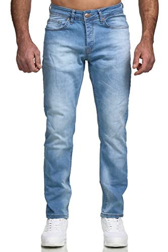 Elara Herren Jeans Slim Fit Hose Denim Stretch Chunkyrayan EL368D2 Hellblau-32W / 32L von Elara