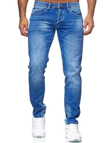 Elara Herren Jeans Stretch Denim Slim Fit Hose Chunkyrayan MEL0502 Hellblau-30W / 32L von Elara