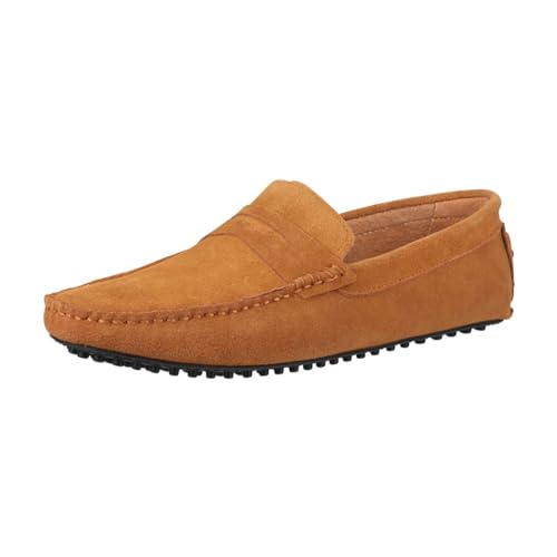 Elara Herren Mokassins Wildleder Segelschuhe Chunkyrayan RL1001 Camel-40 von Elara