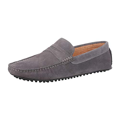 Elara Herren Mokassins Wildleder Segelschuhe Chunkyrayan RL1001 Gris Fonce-40 von Elara