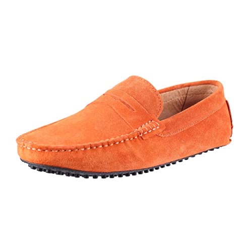 Elara Herren Mokassins Wildleder Segelschuhe Chunkyrayan RL1001 Orange-41 von Elara