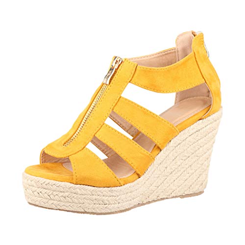 Elara Jumex Damen Sandalette Keilabsatz Plateau Chunkyrayan TH82221 Yellow-40 von Elara