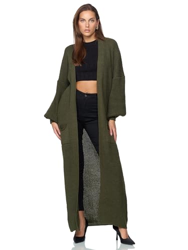 Elara Langer Damen Oversize Cardigan ZA12 Green von Elara