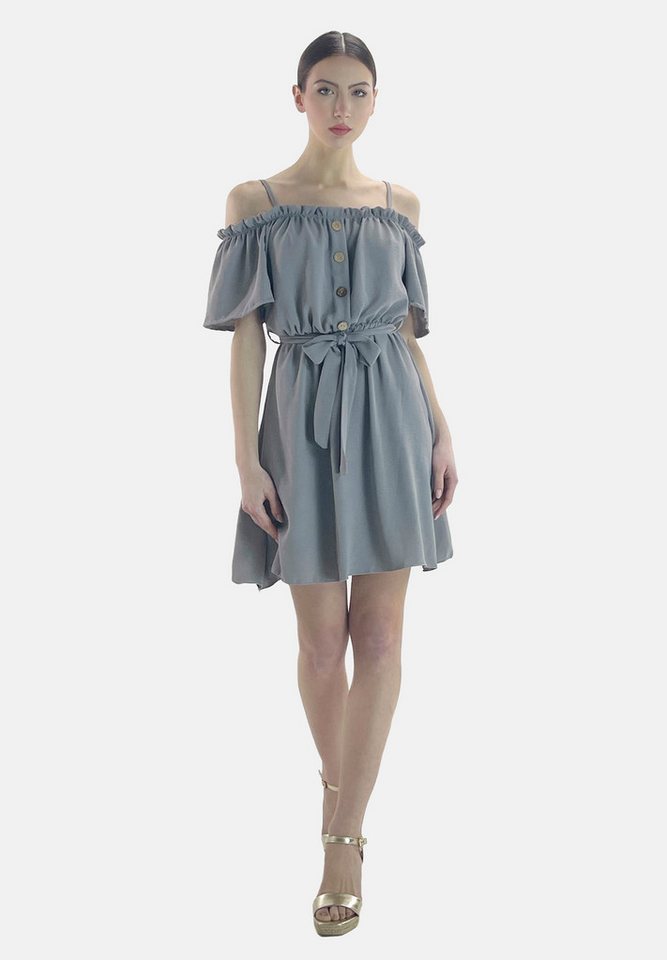 Elara Midikleid Elara Damen Off-Shoulder-Kleid mit Bindegürtel (1-tlg) von Elara