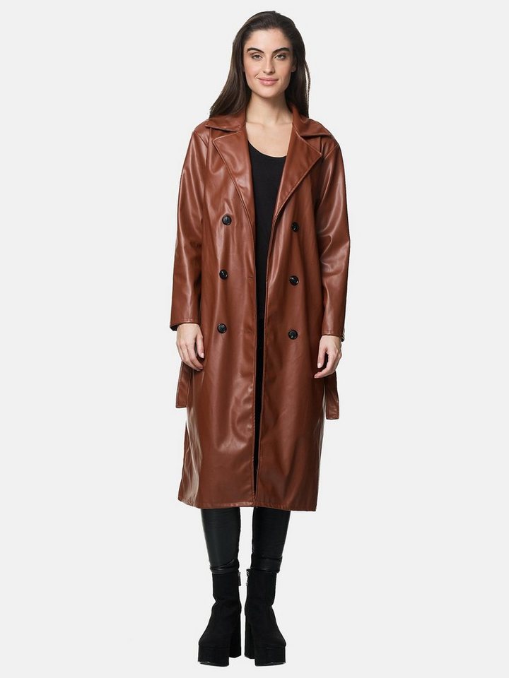 Elara Lederimitatmantel Elara Damen Langer Langer Trenchcoat (1-tlg) von Elara