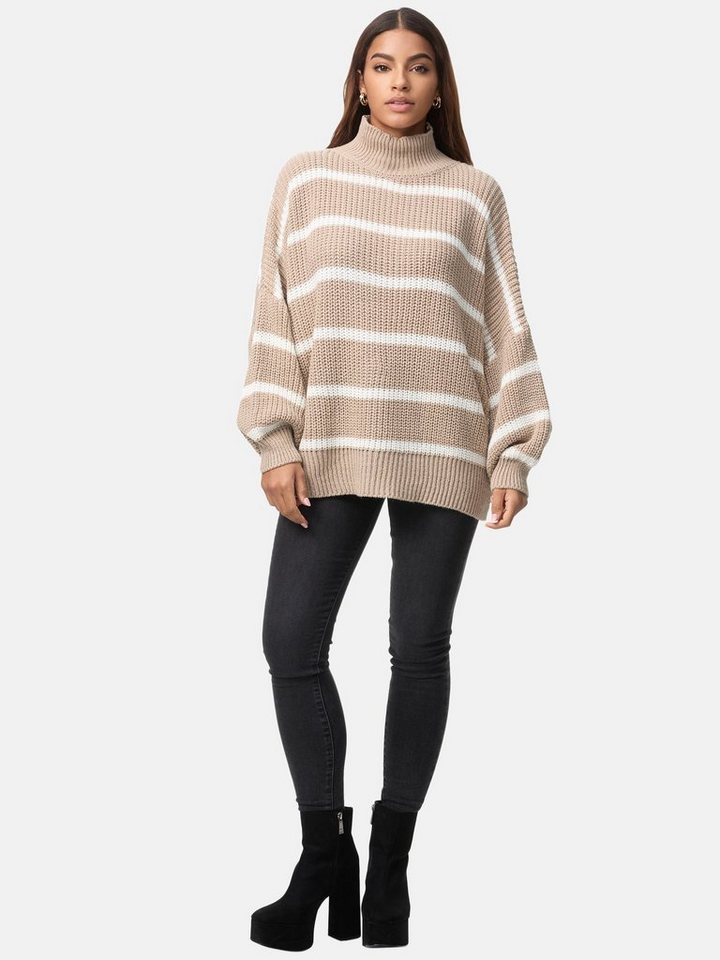 Elara Strickpullover Elara Damen Strickpullover Gestreift 2133 Beige White (1-tlg) von Elara