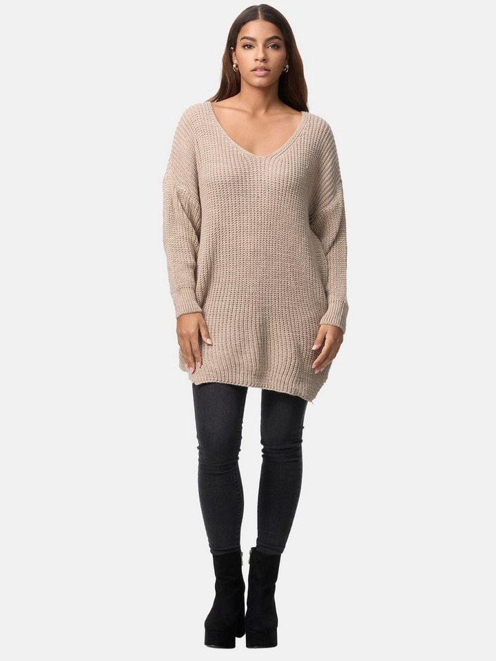 Elara Strickkleid Elara Damen Strickpullover Runderkragen 2080 Dunkelbeige (1-tlg) von Elara