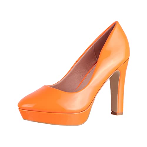 Elara Plateau Pumps Damen High Heels Chunkyrayan 7263-GL Orange-40 von Elara