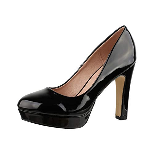 Elara Plateau Pumps Damen High Heels Chunkyrayan E22322 Black-38 von Elara