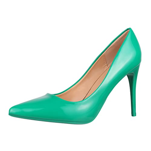 Elara Damen Pumps Stiletto Chunkyrayan B0-192 Green-38 von Elara