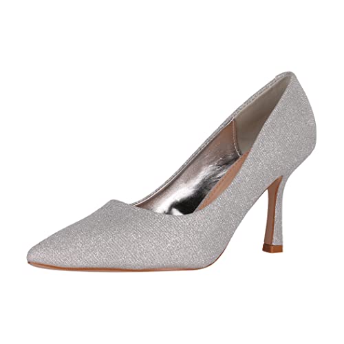 Elara Damen Pumps Stiletto mit Strass Spitz Chunkyrayan G71-Silver-36 von Elara