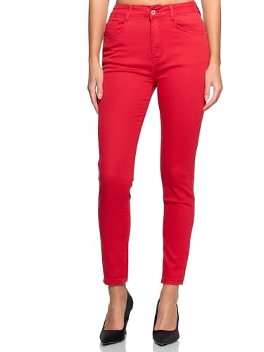 Elara Super High Waist Damen Hose Chunkyrayan EL12-10 Rot 34 (XS) von Elara