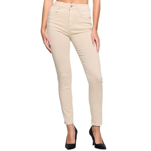 Elara Super High Waist Damen Hose Chunkyrayan EL12-15 Beige 40 (L) von Elara