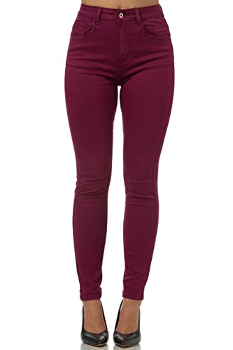 Elara Super High Waist Damen Hose Chunkyrayan EL12 Wine 34 (XS) von Elara