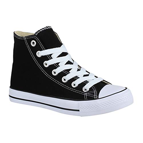 Elara Unisex Kult Sneaker | Bequeme Sportschuhe für Damen und Herren | High Top Textil Schuhe|Chunkyrayan 42 EU Schwarz Basic von Elara