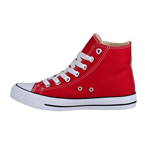 Elara Unisex Kult Sneaker | Bequeme Sportschuhe für Damen und Herren | High Top Textil Schuhe|Chunkyrayan Farbe, Rot, 40 EU von Elara