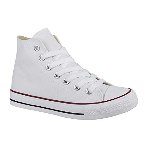 Elara Unisex Kult Sneaker | Bequeme Sportschuhe für Damen und Herren | High Top Textil Schuhe|Chunkyrayan Farbe:-White 2 Gr:-38 EU von Elara