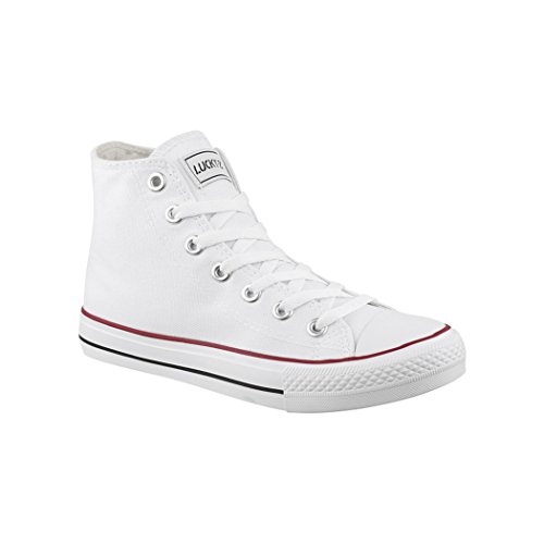 Elara Unisex Kult Sneaker Bequeme Sportschuhe fur Damen und Herren High Top Textil SchuheChunkyrayan Farbe :-White(weiß), Gr:-47 EU von Elara