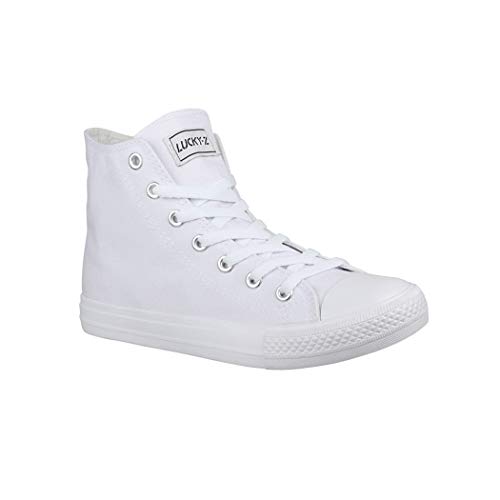 Elara Unisex Sneaker Bequeme Sportschuhe für Damen und Herren High Top Turnschuh Textil Schuhe CA014/CB019 AllWhite 42 von Elara