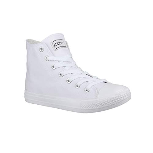 Elara Unisex Sneaker Bequeme Sportschuhe für Damen und Herren High Top Turnschuh Textil Schuhe CA014/CB019 AllWhite 43 von Elara