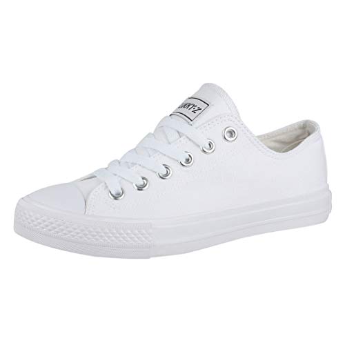 Elara Unisex Sneaker Low top Turnschuh Textil Chunkyrayan 36-46 01-A-AllWhite-46 von Elara