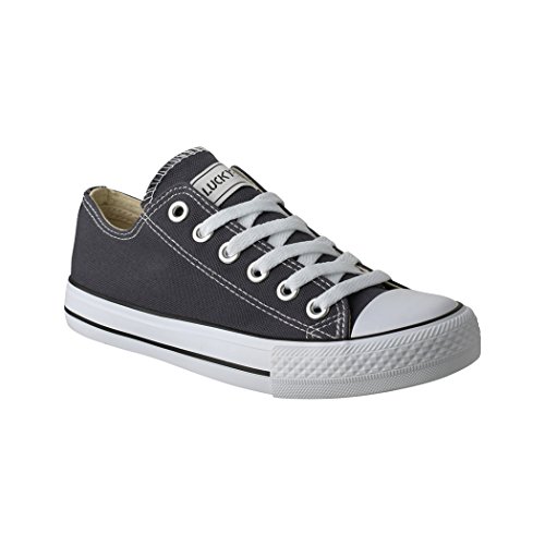 Elara Unisex Sneaker Textil Turnschuh Low top Chunkyrayan 089-A-DkGrey-37 von Elara