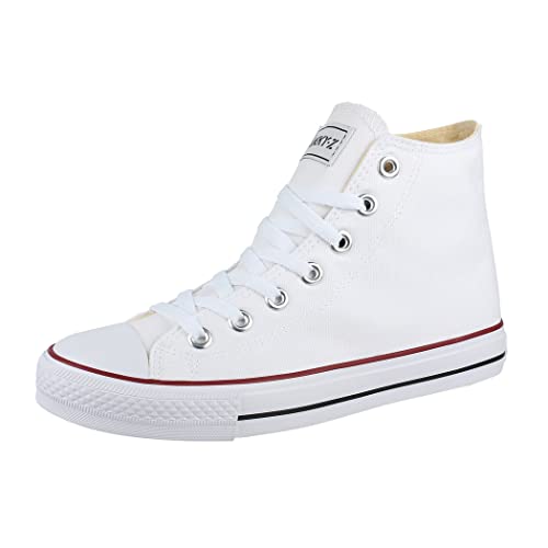 Elara Unisex Sneaker Damen Herren High Top Chunkyrayan CA014/CB019 White-39 von Elara