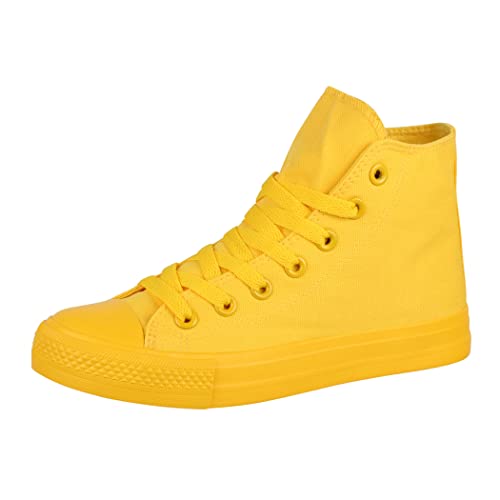 Elara Unisex Sneaker Damen Herren High Top Chunkyrayan ZY9033-12 Yellow-46 von Elara