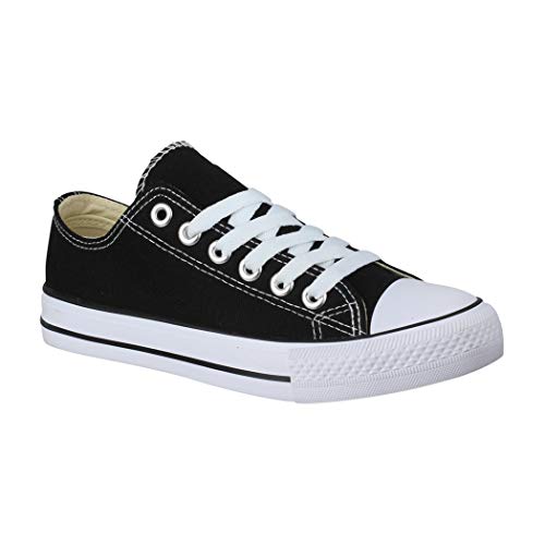 Elara Unisex Sneaker Damen Herren Low Top Chucks-Flach-1 E-4/E-6 Black-38 von Elara