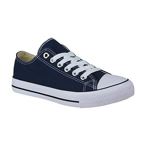 Elara Unisex Sneaker Damen Herren Low Top Chunkyrayan Chucks-Flach-1 E-4/E-6 Navy-37 von Elara