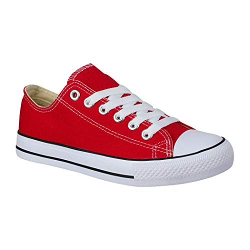 Elara Unisex Sneaker Damen Herren Low Top Chunkyrayan Chucks-Flach-1 E-4/E-6 Red-40 von Elara