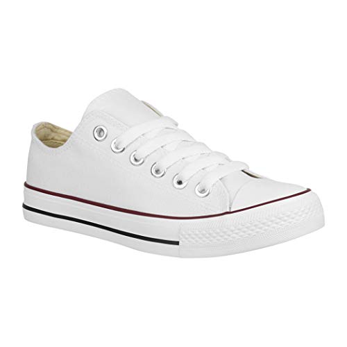 Elara Unisex Sneaker Damen Herren Low Top Chunkyrayan Chucks-Flach-1 E-4/E-6 White-37 von Elara