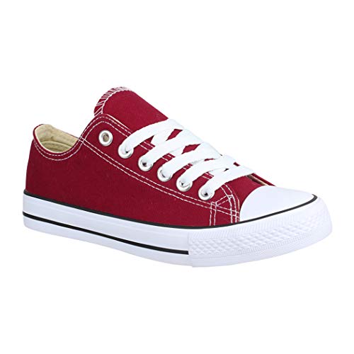 Elara Unisex Sneaker Damen Herren Low Top Chunkyrayan Chucks-Flach-1 E-4/E-6 Wine-38 von Elara