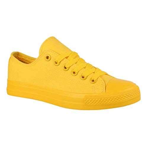 Elara Unisex Sneaker Damen Herren Low Top Chunkyrayan ZY9034-12 Yellow-46 von Elara