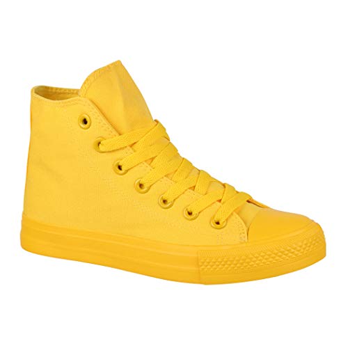 Elara Unisex Sneaker High Top Sportschuhe Chunkyrayan 019-A B339-B341 Yellow-40 von Elara