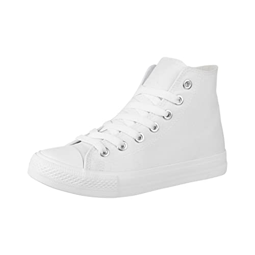 Elara Unisex Sneaker High Top Sportschuhe Chunkyrayan 3600 Allwhite Silber Oese-46 von Elara