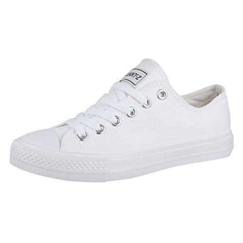 Elara Unisex Sneaker Low top Turnschuh Textil Chunkyrayan 36-46 01-A-AllWhite-43 von Elara